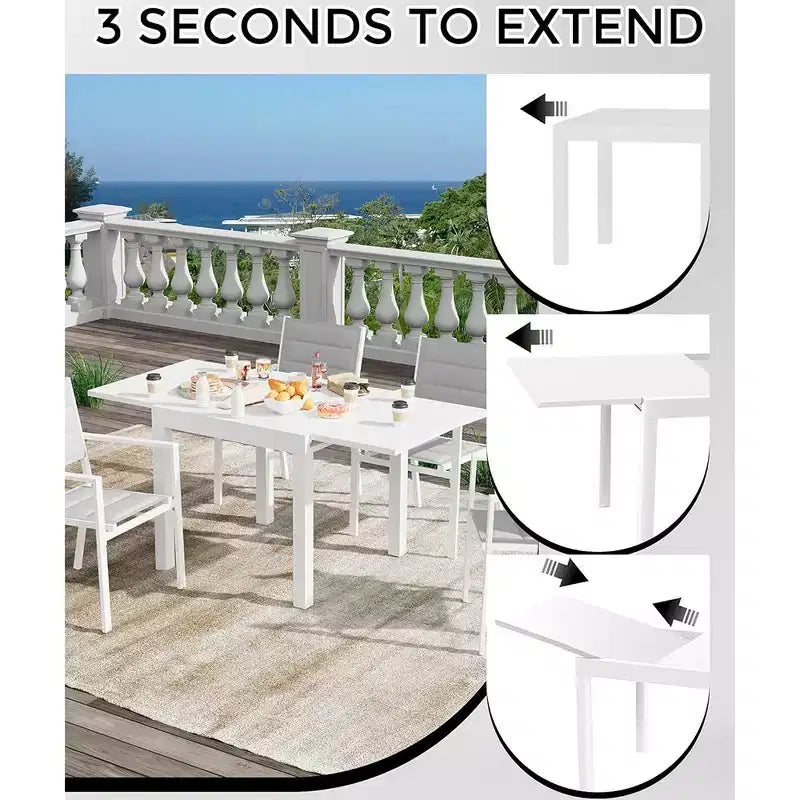 Ensemble table à manger d'extérieur extensible pour 4 à 6 personnes, table de patio de 80-160 cm, cadre en aluminium