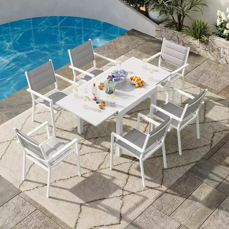 Ensemble table à manger d'extérieur extensible pour 4 à 6 personnes, table de patio de 80-160 cm, cadre en aluminium