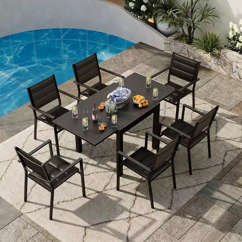 Ensemble table à manger d'extérieur extensible pour 4 à 6 personnes, table de patio de 80-160 cm, cadre en aluminium