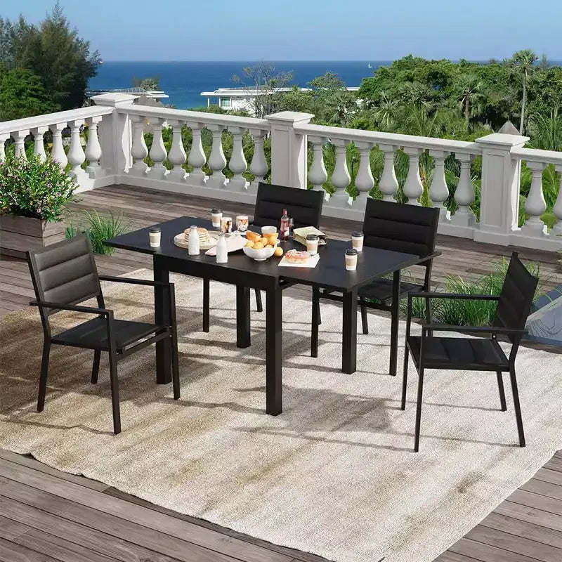 Ensemble table à manger d'extérieur extensible pour 4 à 6 personnes, table de patio de 80-160 cm, cadre en aluminium