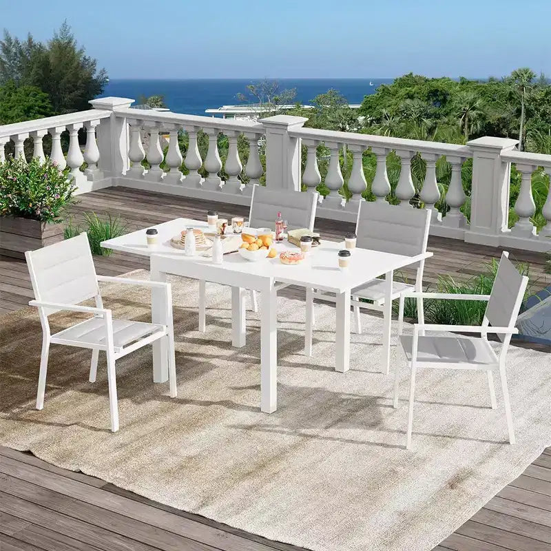 Ensemble table à manger d'extérieur extensible pour 4 à 6 personnes, table de patio de 80-160 cm, cadre en aluminium