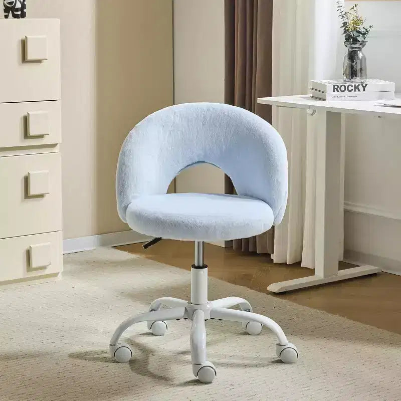 VINGLI Petite chaise de vanité pivotante à 360° avec roulettes pour filles, jolie chaise de bureau sans accoudoirs réglable en hauteur pour petits espaces, bleue