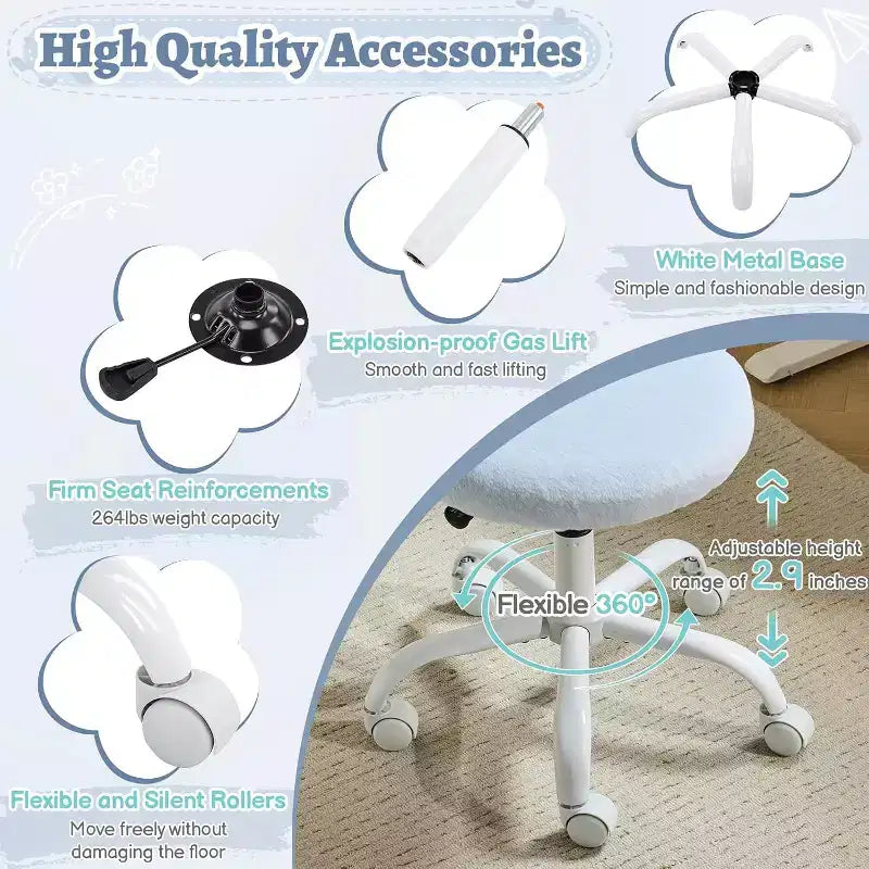 VINGLI Petite chaise de vanité pivotante à 360° avec roulettes pour filles, jolie chaise de bureau sans accoudoirs réglable en hauteur pour petits espaces, bleue