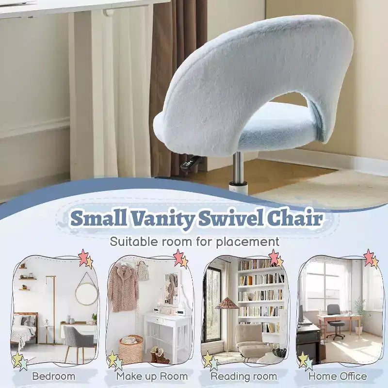 VINGLI Petite chaise de vanité pivotante à 360° avec roulettes pour filles, jolie chaise de bureau sans accoudoirs réglable en hauteur pour petits espaces, bleue