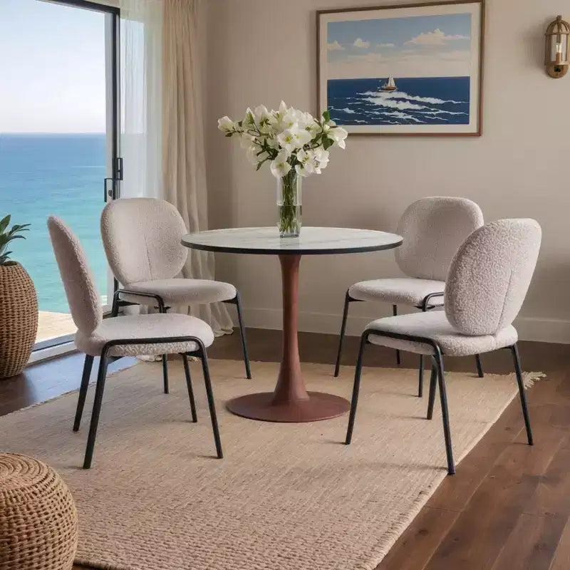 Table à manger ronde LeisureMod Bristol, plateau en MDF avec base de piédestal en acier et bois de cerisier, table d'appoint moderne pour la cuisine, la salle à manger et les petits espaces