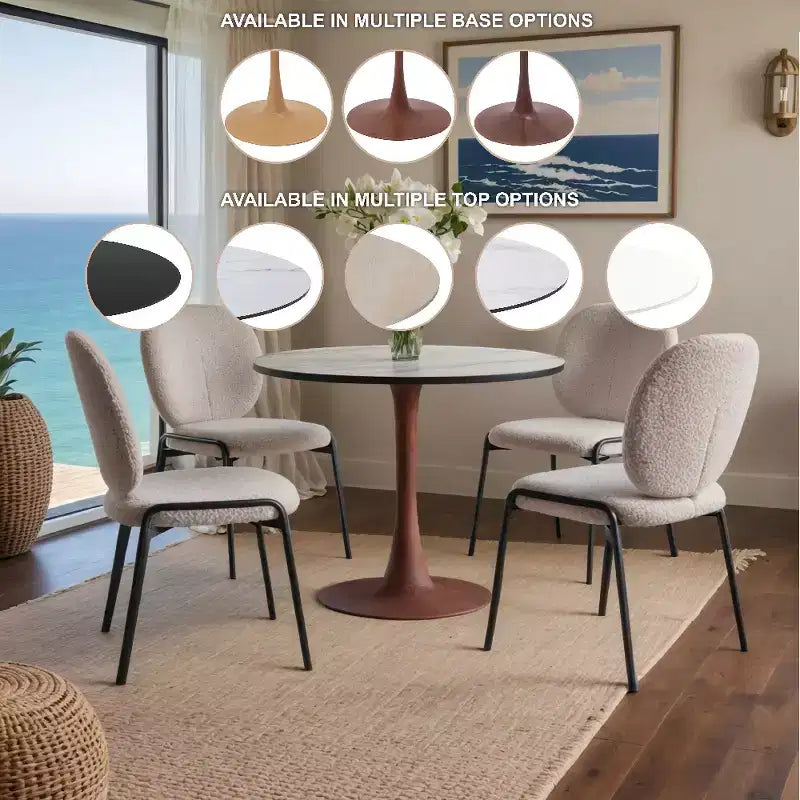 Table à manger ronde LeisureMod Bristol, plateau en MDF avec base de piédestal en acier et bois de cerisier, table d'appoint moderne pour la cuisine, la salle à manger et les petits espaces