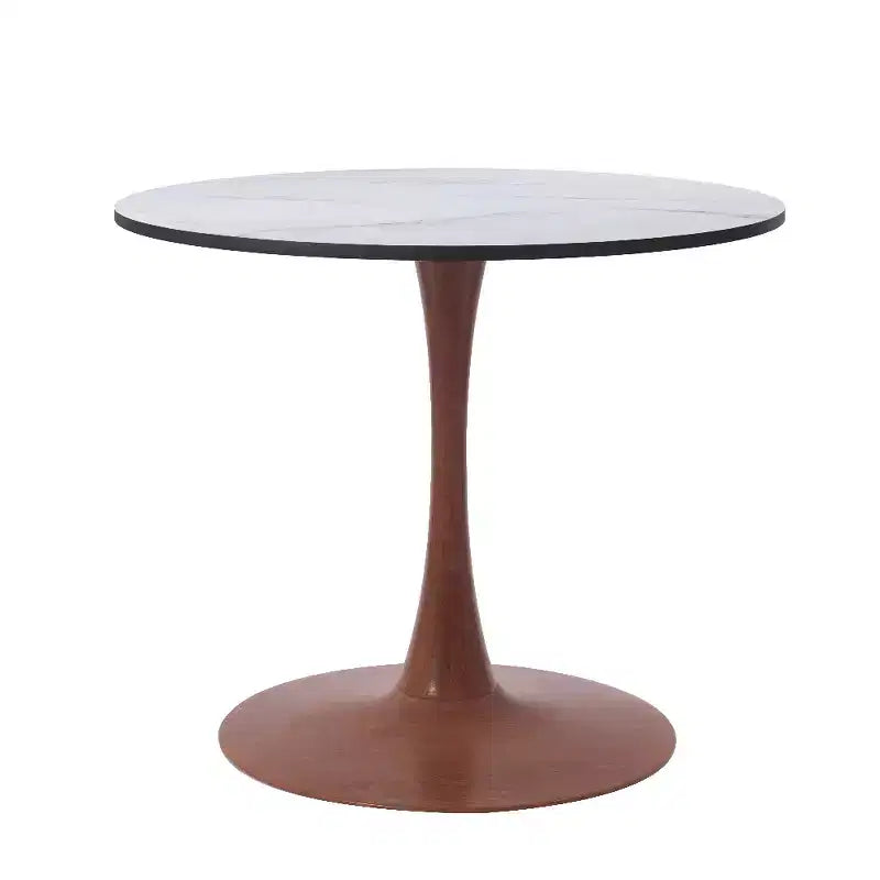 Table à manger ronde LeisureMod Bristol, plateau en MDF avec base de piédestal en acier et bois de cerisier, table d'appoint moderne pour la cuisine, la salle à manger et les petits espaces