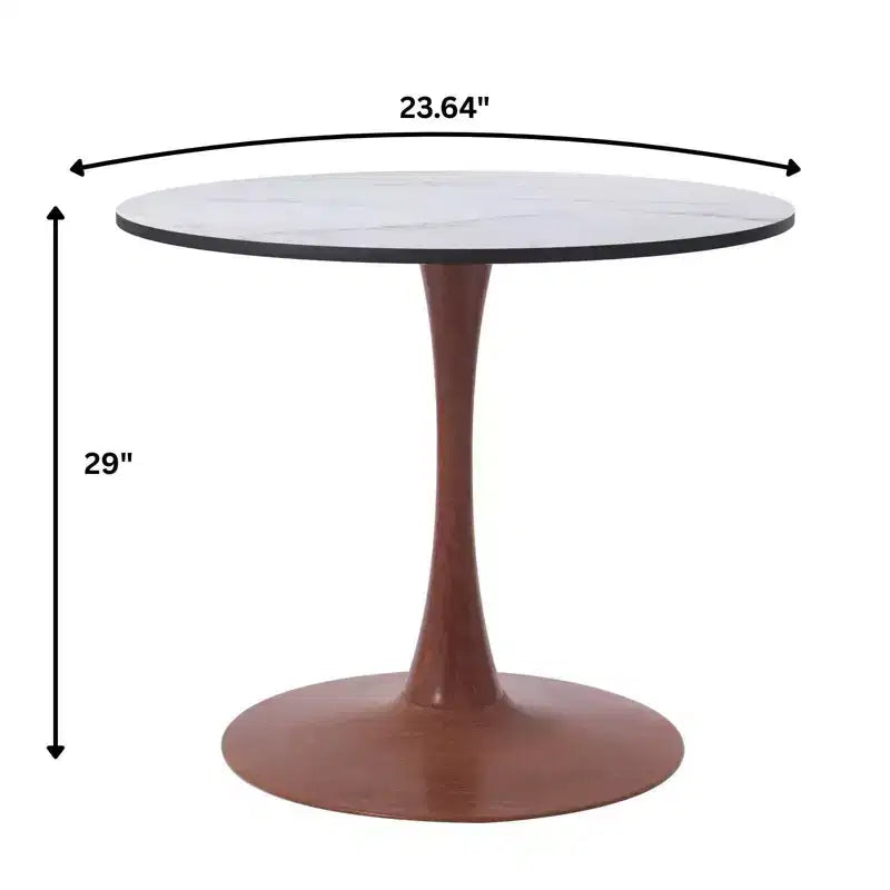 Table à manger ronde LeisureMod Bristol, plateau en MDF avec base de piédestal en acier et bois de cerisier, table d'appoint moderne pour la cuisine, la salle à manger et les petits espaces