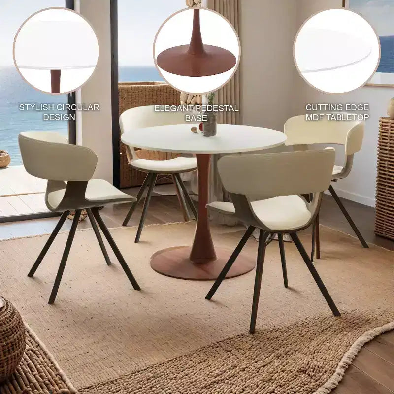 Table à manger ronde LeisureMod Bristol, plateau en MDF avec base de piédestal en acier et bois de cerisier, table d'appoint moderne pour la cuisine, la salle à manger et les petits espaces