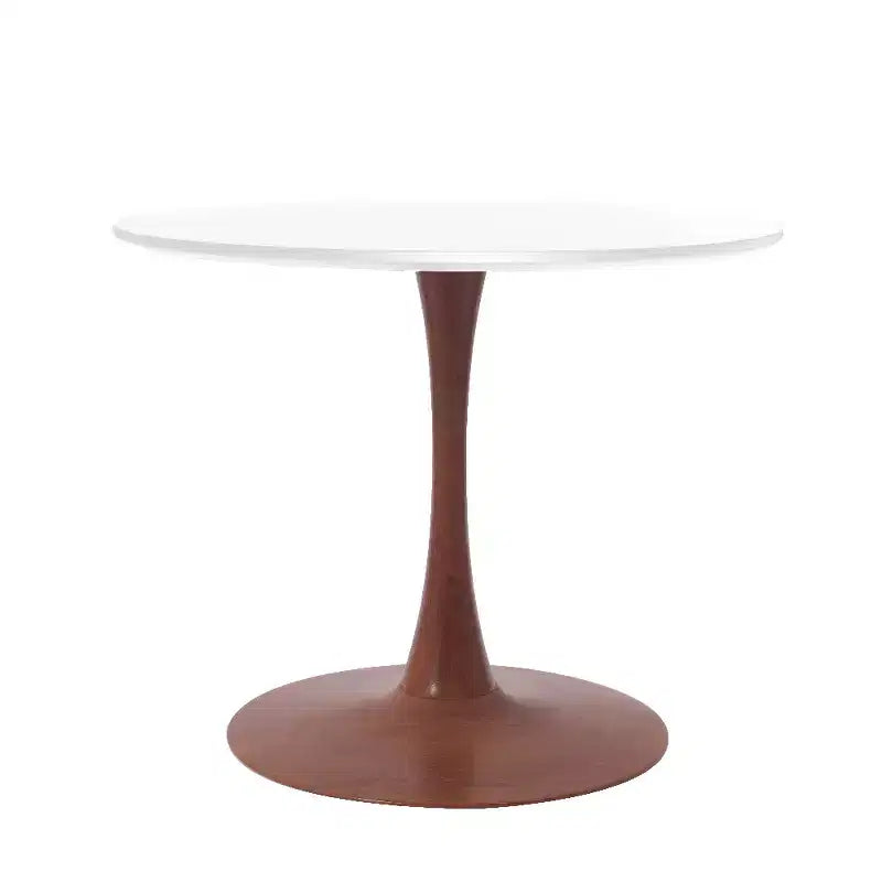 Table à manger ronde LeisureMod Bristol, plateau en MDF avec base de piédestal en acier et bois de cerisier, table d'appoint moderne pour la cuisine, la salle à manger et les petits espaces