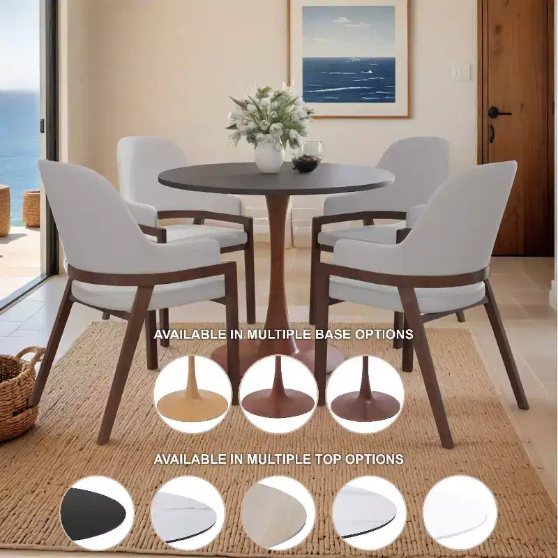 Table à manger ronde LeisureMod Bristol, plateau en MDF avec base de piédestal en acier et bois de cerisier, table d'appoint moderne pour la cuisine, la salle à manger et les petits espaces