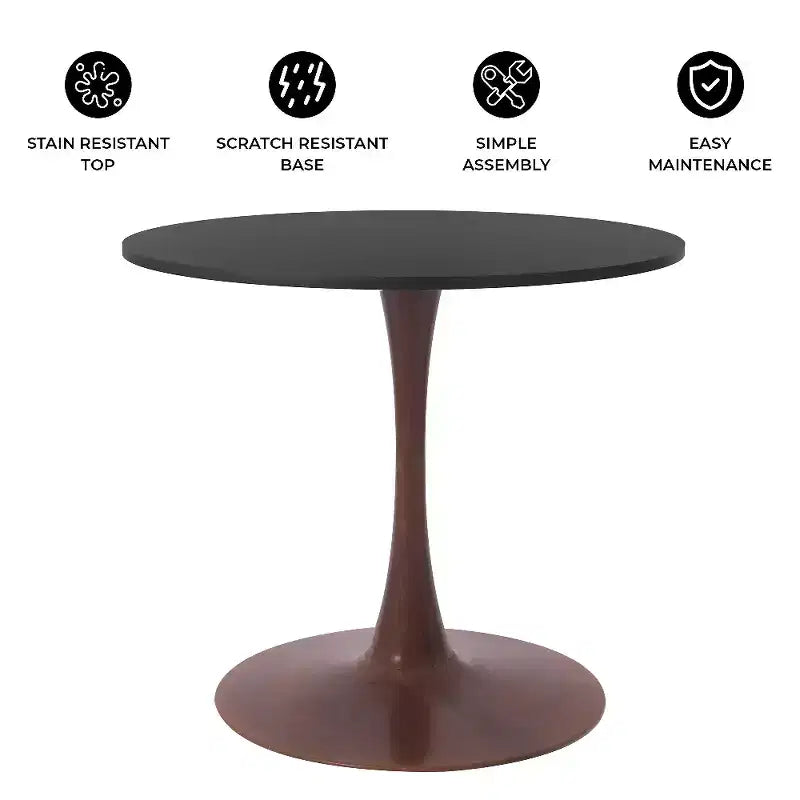 Table à manger ronde LeisureMod Bristol, plateau en MDF avec base de piédestal en acier et bois de cerisier, table d'appoint moderne pour la cuisine, la salle à manger et les petits espaces