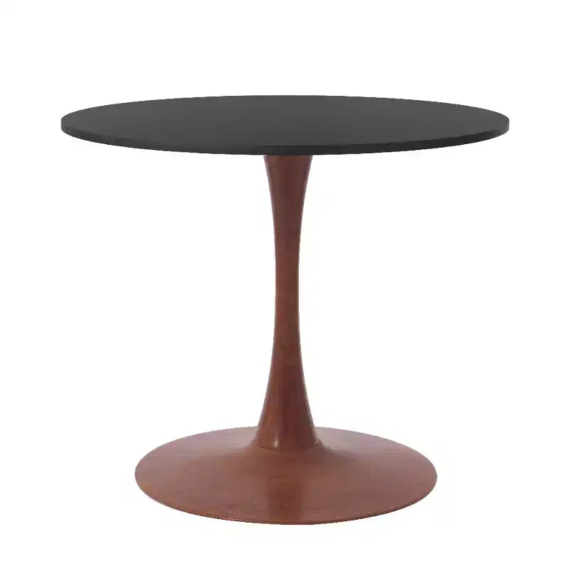 Table à manger ronde LeisureMod Bristol, plateau en MDF avec base de piédestal en acier et bois de cerisier, table d'appoint moderne pour la cuisine, la salle à manger et les petits espaces