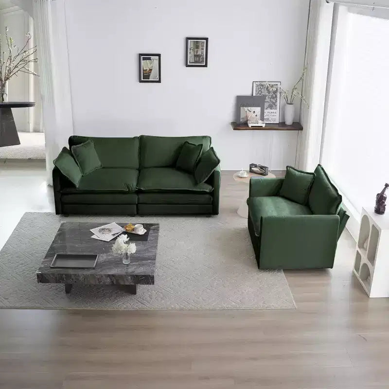 Ensemble de canapés 3 pièces avec accoudoirs et coussins décoratifs L'ensemble de canapés comprend 2 fauteuils et un canapé 2 places Vert chenille