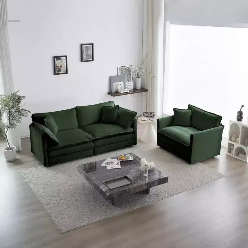 Ensemble de canapés 3 pièces avec accoudoirs et coussins décoratifs L'ensemble de canapés comprend 2 fauteuils et un canapé 2 places Vert chenille