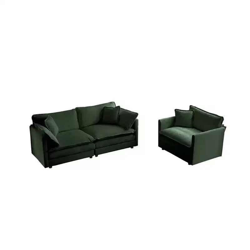 Ensemble de canapés 3 pièces avec accoudoirs et coussins décoratifs L'ensemble de canapés comprend 2 fauteuils et un canapé 2 places Vert chenille