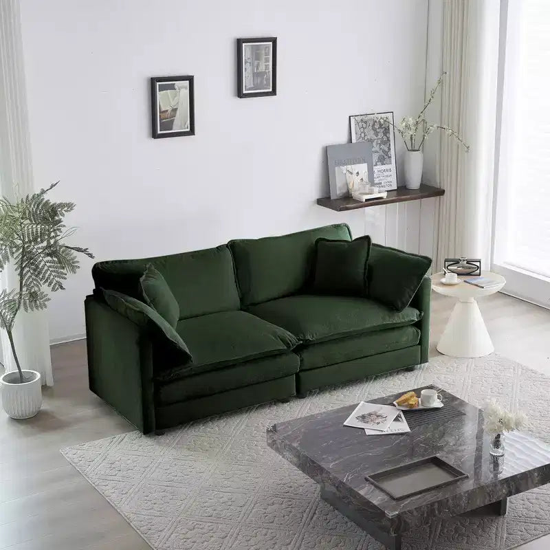 Ensemble de canapés 3 pièces avec accoudoirs et coussins décoratifs L'ensemble de canapés comprend 2 fauteuils et un canapé 2 places Vert chenille