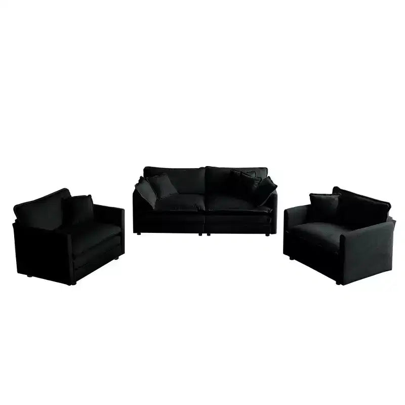 Ensemble de canapés 3 pièces avec accoudoirs et coussins décoratifs L'ensemble de canapés comprend 2 fauteuils et un canapé 2 places Vert chenille