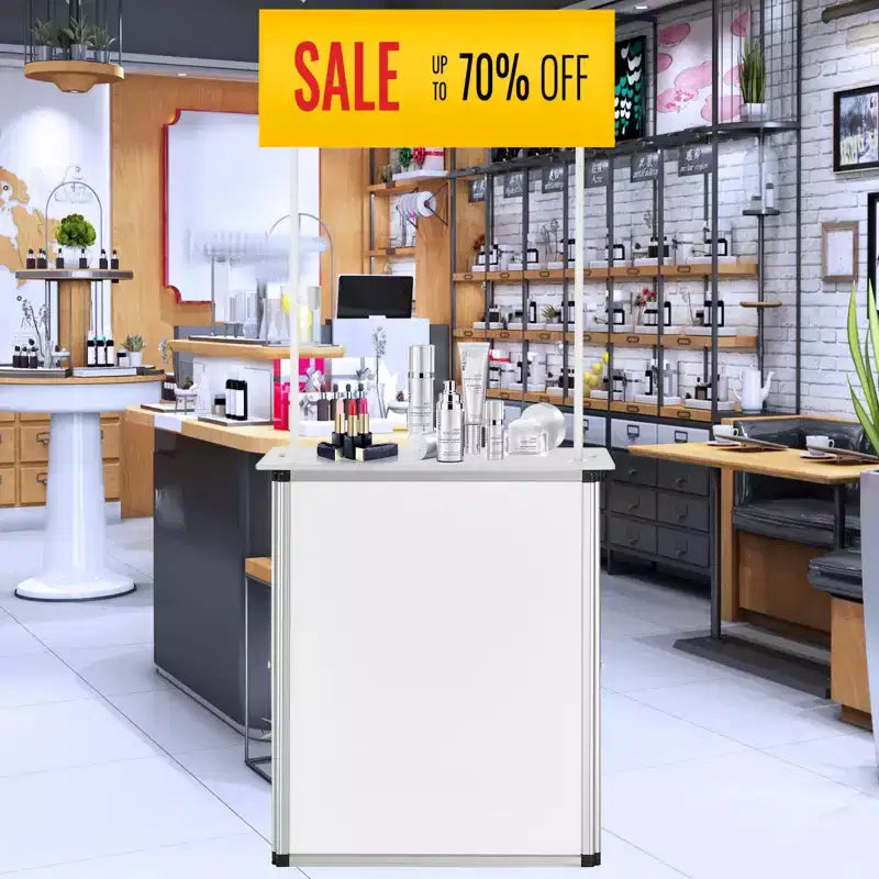 Table de comptoir de promotion VEVOR, Table de podium d'exposition portable, 30,91 x 14,96 x 71,46, Stand de comptoir d'exposition avec mur, Blanc