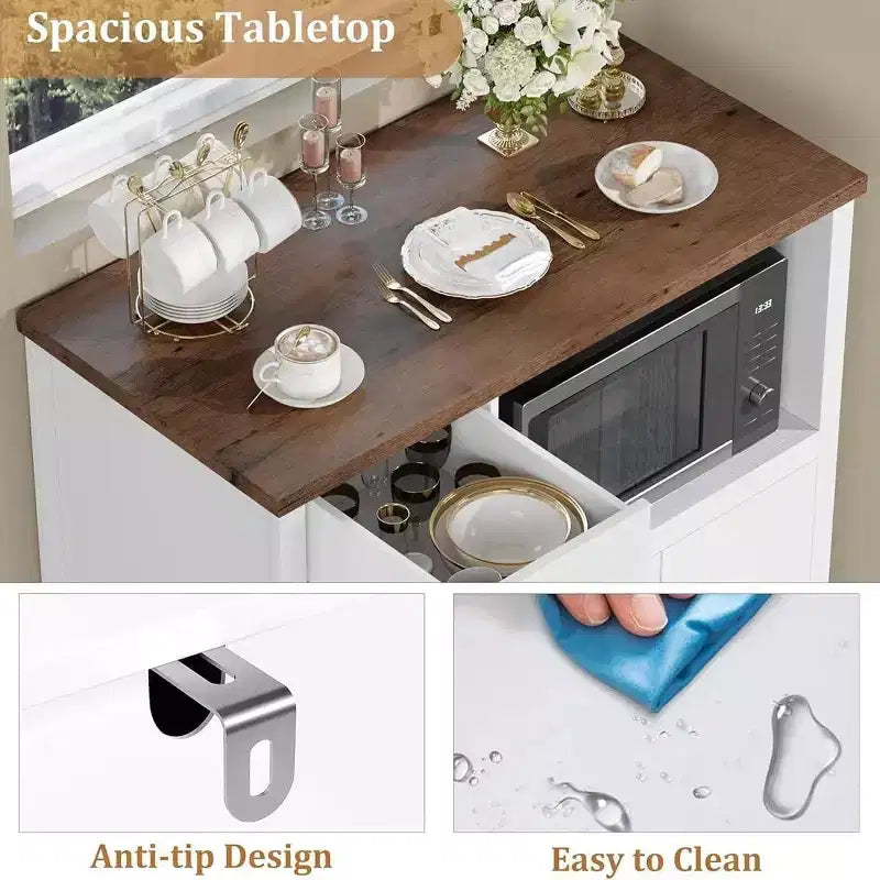 Meuble micro-ondes de cuisine DobleePy avec 3 portes, 1 tiroir et étagères réglables, buffet de rangement pour cuisine, salle à manger et salon