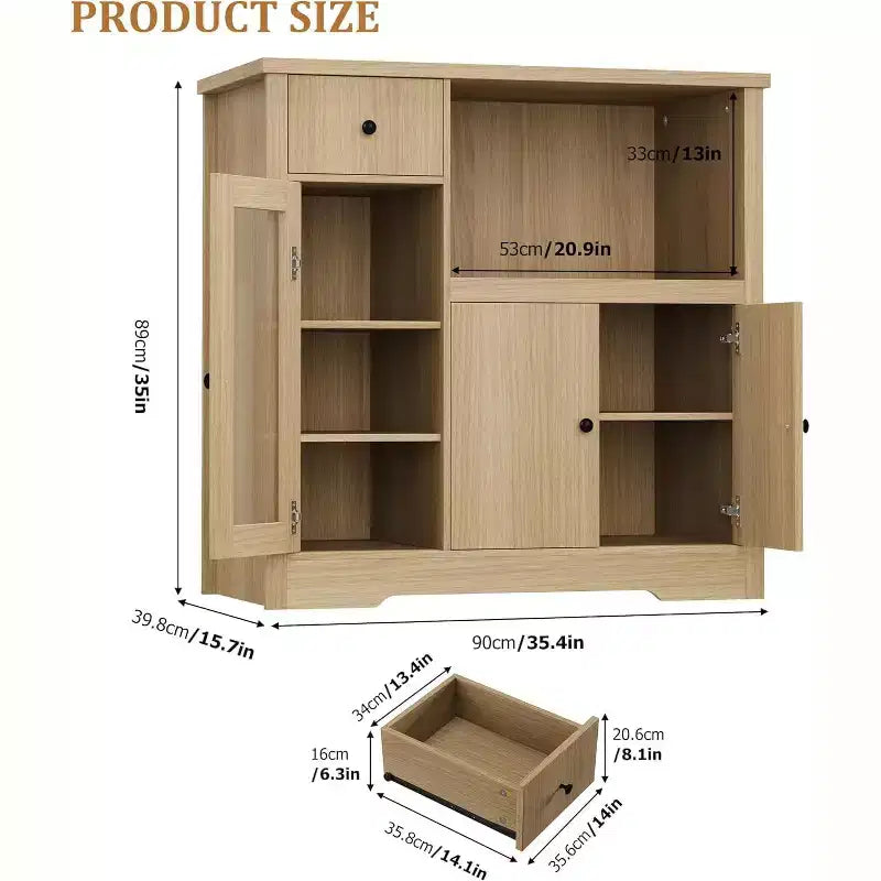 Meuble micro-ondes de cuisine DobleePy avec 3 portes, 1 tiroir et étagères réglables, buffet de rangement pour cuisine, salle à manger et salon