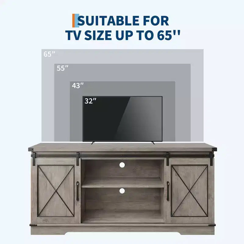 Meuble TV de ferme GustoWave pour téléviseurs jusqu'à 65 pouces, centre de divertissement avec portes coulissantes de grange et étagère réglable pour salon