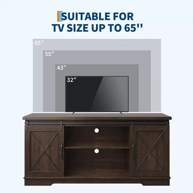 Meuble TV de ferme GustoWave pour téléviseurs jusqu'à 65 pouces, centre de divertissement avec portes coulissantes de grange et étagère réglable pour salon