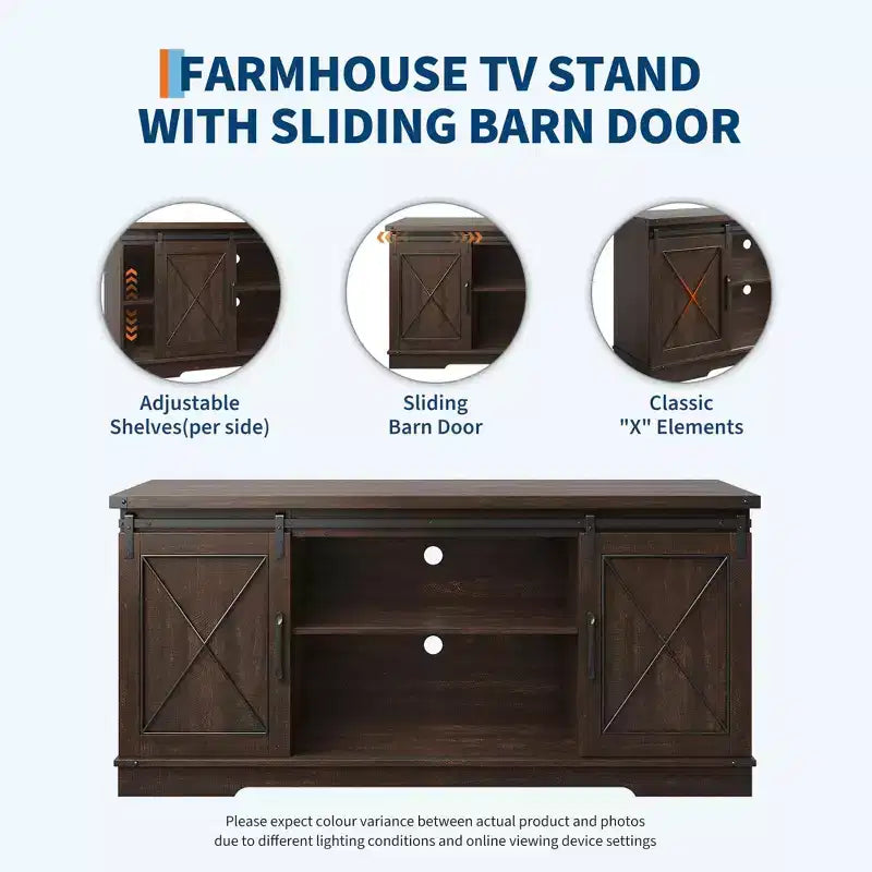Meuble TV de ferme GustoWave pour téléviseurs jusqu'à 65 pouces, centre de divertissement avec portes coulissantes de grange et étagère réglable pour salon