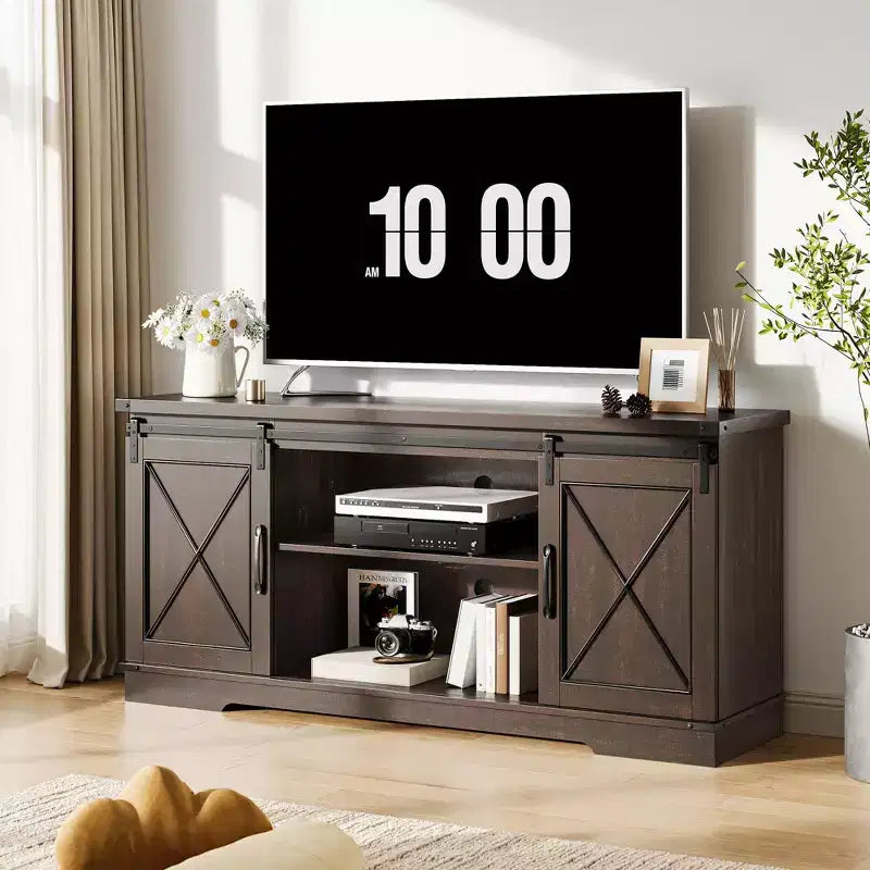 Meuble TV de ferme GustoWave pour téléviseurs jusqu'à 65 pouces, centre de divertissement avec portes coulissantes de grange et étagère réglable pour salon