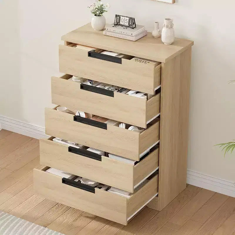 Commode CuisinSmart à 5 tiroirs, commode avec poignées intégrées, organisateur de commode pour salon, chambre d'enfant, couloir et entrée