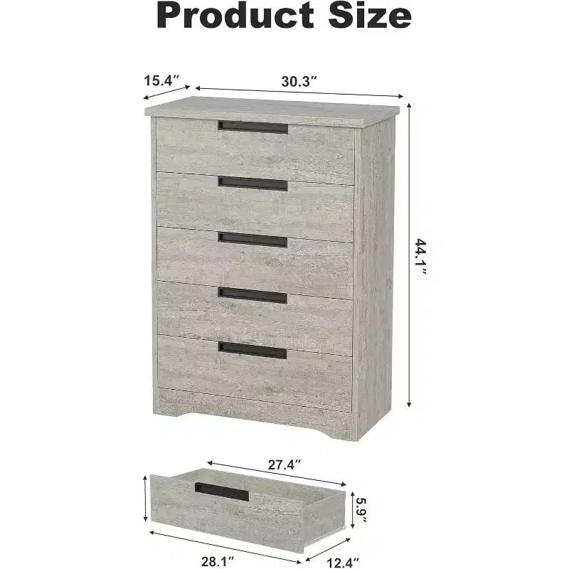 Commode CuisinSmart à 5 tiroirs, commode avec poignées intégrées, organisateur de commode pour salon, chambre d'enfant, couloir et entrée