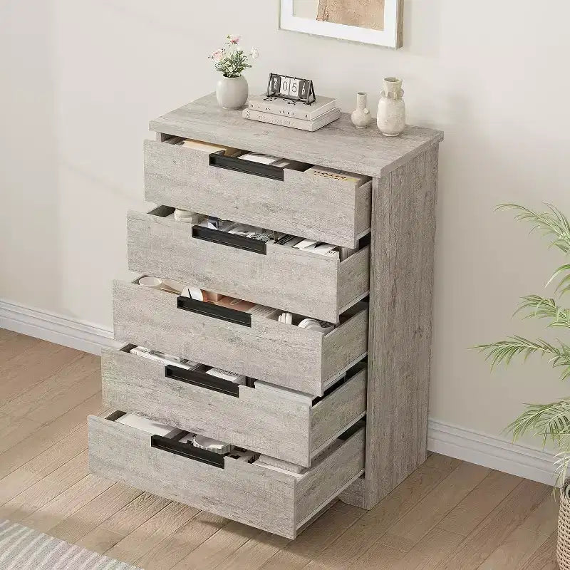 Commode CuisinSmart à 5 tiroirs, commode avec poignées intégrées, organisateur de commode pour salon, chambre d'enfant, couloir et entrée