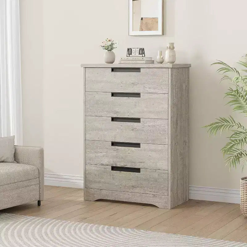 Commode CuisinSmart à 5 tiroirs, commode avec poignées intégrées, organisateur de commode pour salon, chambre d'enfant, couloir et entrée