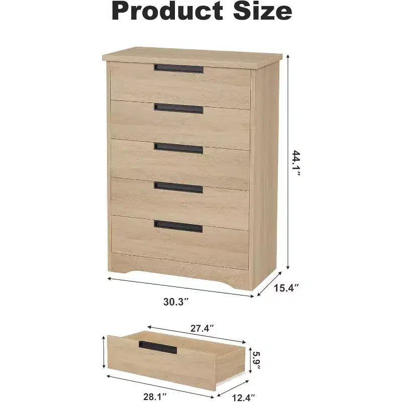 Commode CuisinSmart à 5 tiroirs, commode avec poignées intégrées, organisateur de commode pour salon, chambre d'enfant, couloir et entrée