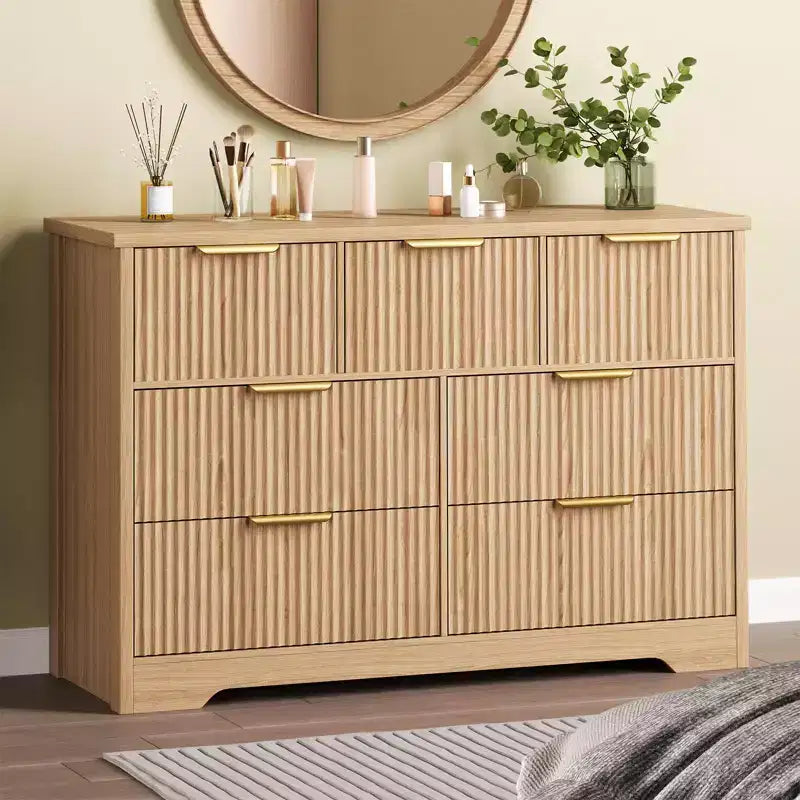 Commode cannelée pour chambre à coucher avec 7 tiroirs, commode moderne de 120 cm pour chambre à coucher