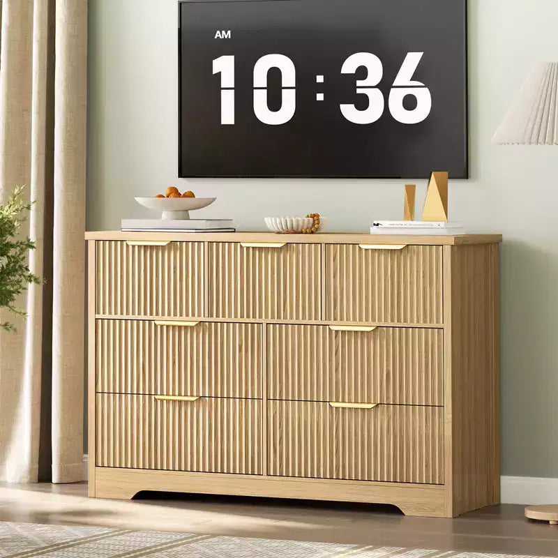 Commode cannelée pour chambre à coucher avec 7 tiroirs, commode moderne de 120 cm pour chambre à coucher