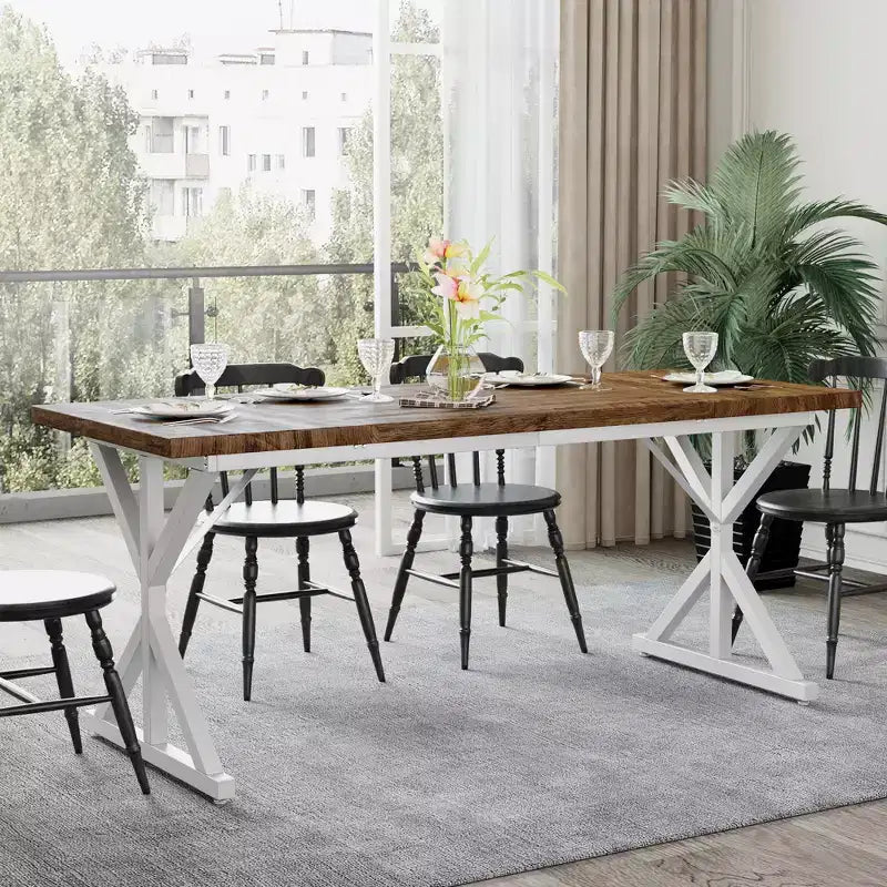 Dyonery Table de Salle à Manger de Ferme pour 6 Personnes, Table à Manger Rectangulaire en Bois de 180 cm avec Pieds en Métal Très Robustes