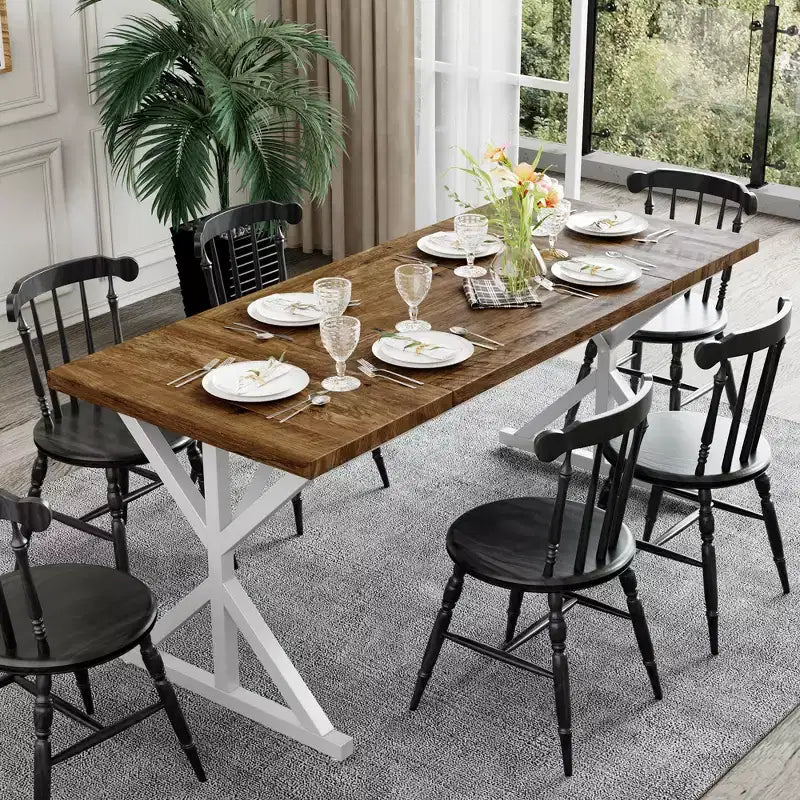 Dyonery Table de Salle à Manger de Ferme pour 6 Personnes, Table à Manger Rectangulaire en Bois de 180 cm avec Pieds en Métal Très Robustes