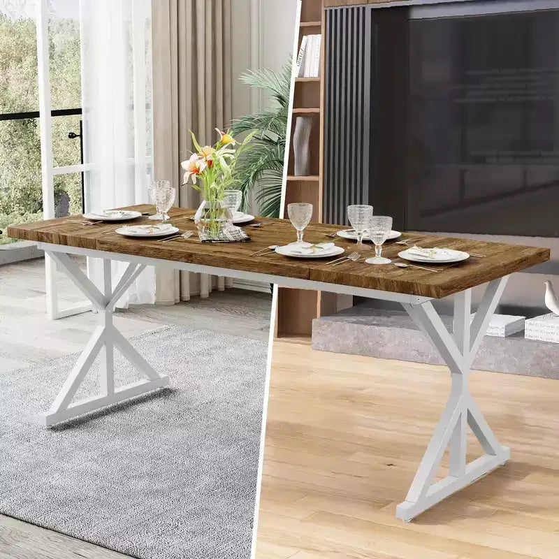 Dyonery Table de Salle à Manger de Ferme pour 6 Personnes, Table à Manger Rectangulaire en Bois de 180 cm avec Pieds en Métal Très Robustes