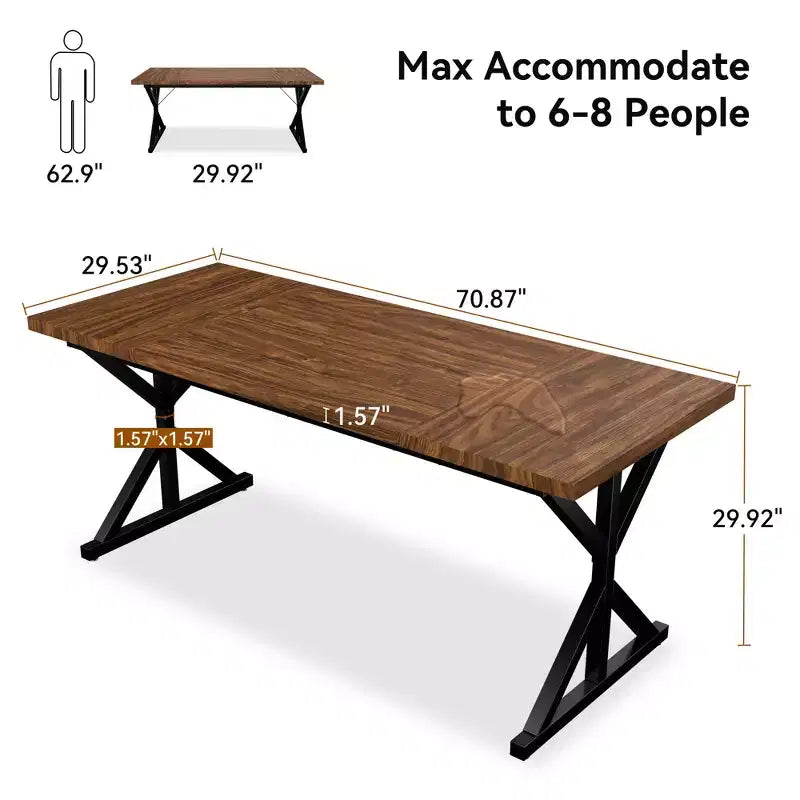 Dyonery Table de Salle à Manger de Ferme pour 6 Personnes, Table à Manger Rectangulaire en Bois de 180 cm avec Pieds en Métal Très Robustes