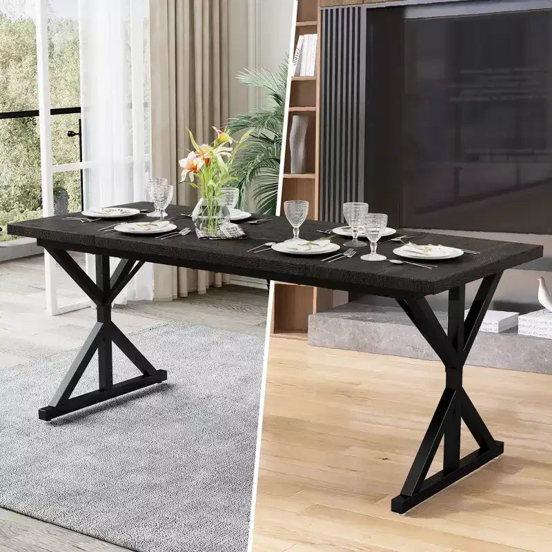 Dyonery Table de Salle à Manger de Ferme pour 6 Personnes, Table à Manger Rectangulaire en Bois de 180 cm avec Pieds en Métal Très Robustes