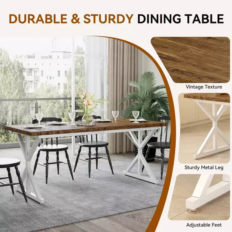Dyonery Table de Salle à Manger de Ferme pour 6 Personnes, Table à Manger Rectangulaire en Bois de 180 cm avec Pieds en Métal Très Robustes