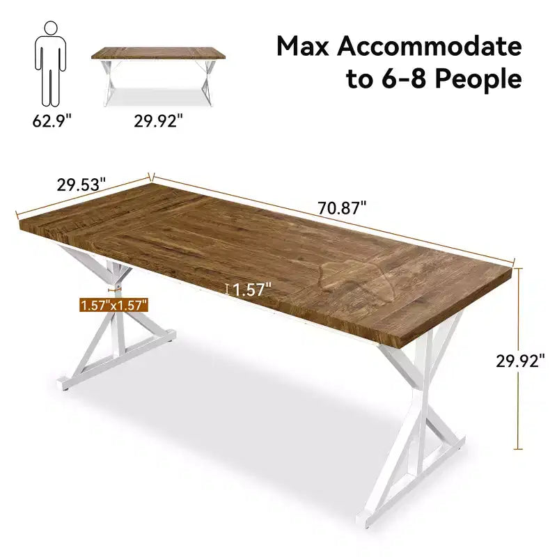 Dyonery Table de Salle à Manger de Ferme pour 6 Personnes, Table à Manger Rectangulaire en Bois de 180 cm avec Pieds en Métal Très Robustes