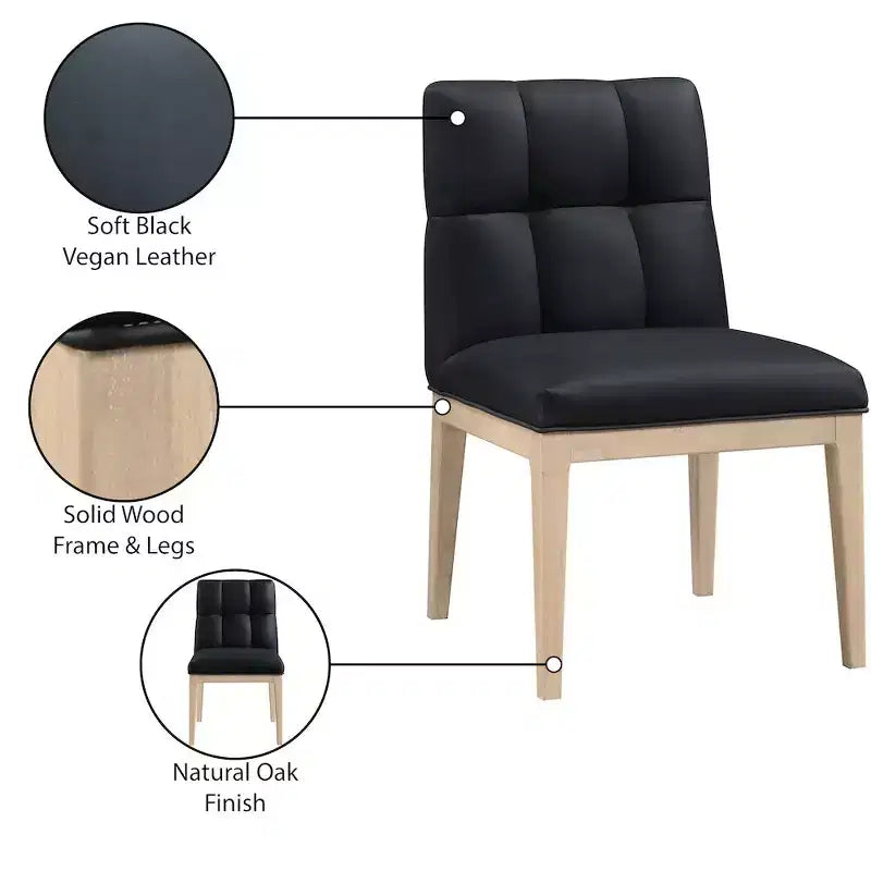 Meridian Furniture, Chaise de salle à manger latérale Adrian en cuir végétalien, ensemble de 2