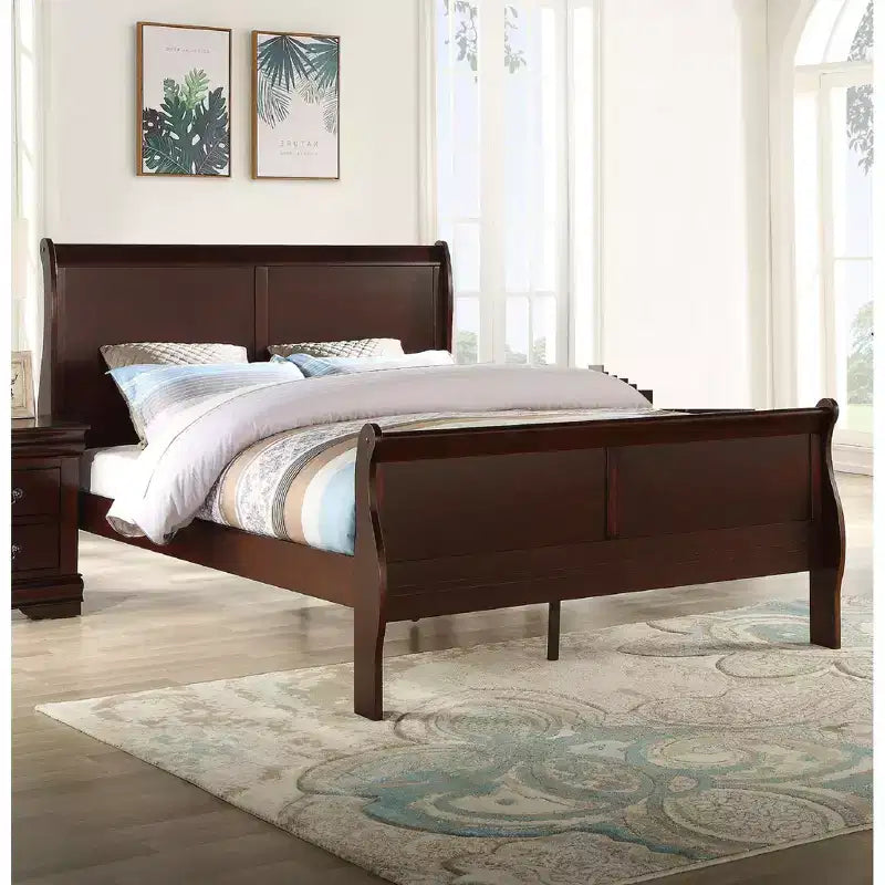 Okak Lit traîneau pour enfant 80 lits en bois massif avec tête de lit/pied de lit, design sûr à profil bas pour chambre d'enfant, cerise