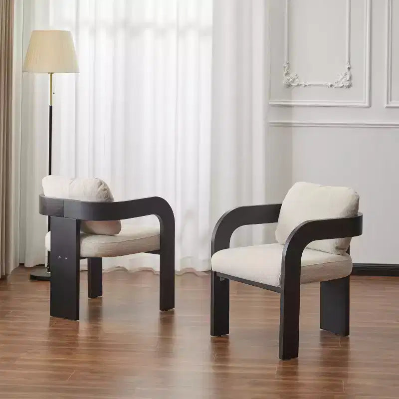 Chaises de salle à manger modernes Okak avec dossier rembourré (lot de 2), cadre en bois massif, fauteuils en tissu pour salon/salle à manger