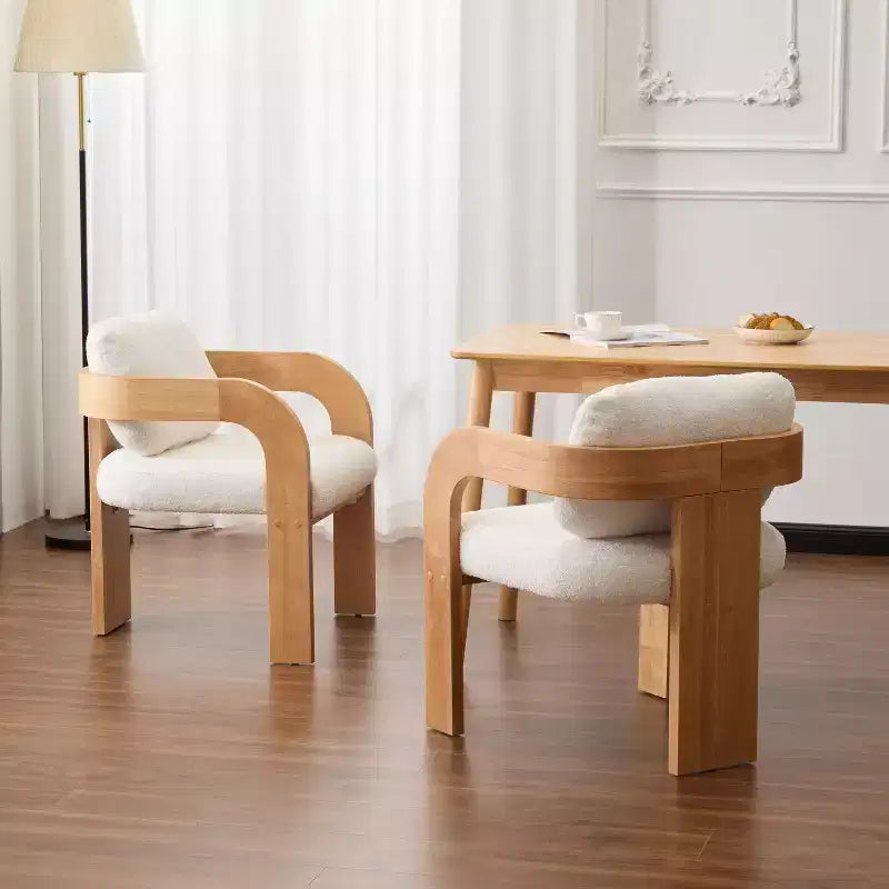 Chaises de salle à manger modernes Okak avec dossier rembourré (lot de 2), cadre en bois massif, fauteuils en tissu pour salon/salle à manger