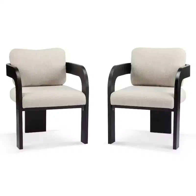Chaises de salle à manger modernes Okak avec dossier rembourré (lot de 2), cadre en bois massif, fauteuils en tissu pour salon/salle à manger