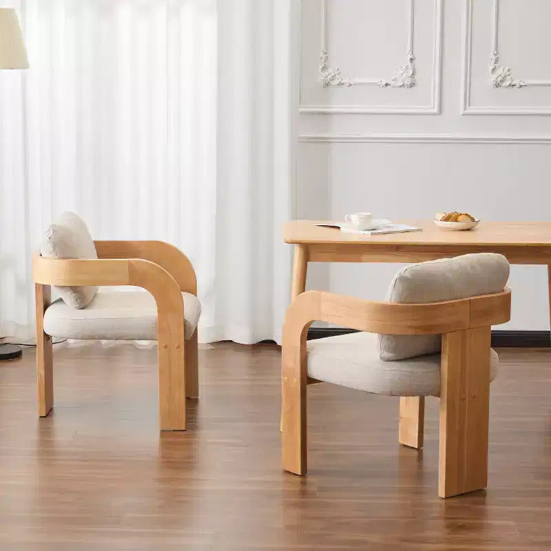 Chaises de salle à manger modernes Okak avec dossier rembourré (lot de 2), cadre en bois massif, fauteuils en tissu pour salon/salle à manger