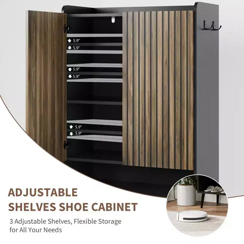 Grand meuble à chaussures GustoWave avec 2 portes, meuble de rangement pour chaussures d'entrée à 6 niveaux avec étagères réglables, organisateur de porte-chaussures autoportant